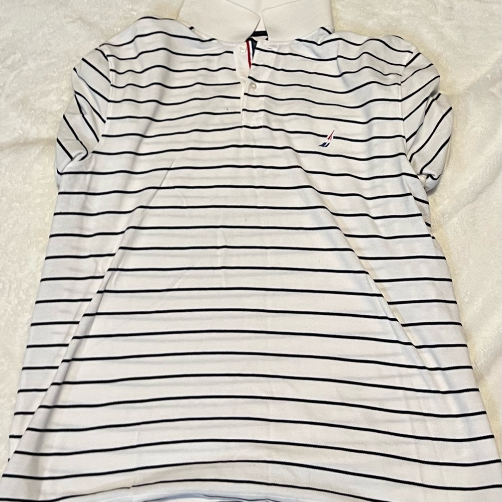 NAUTICA WHITE STRIPPED COLLAR SHIRT